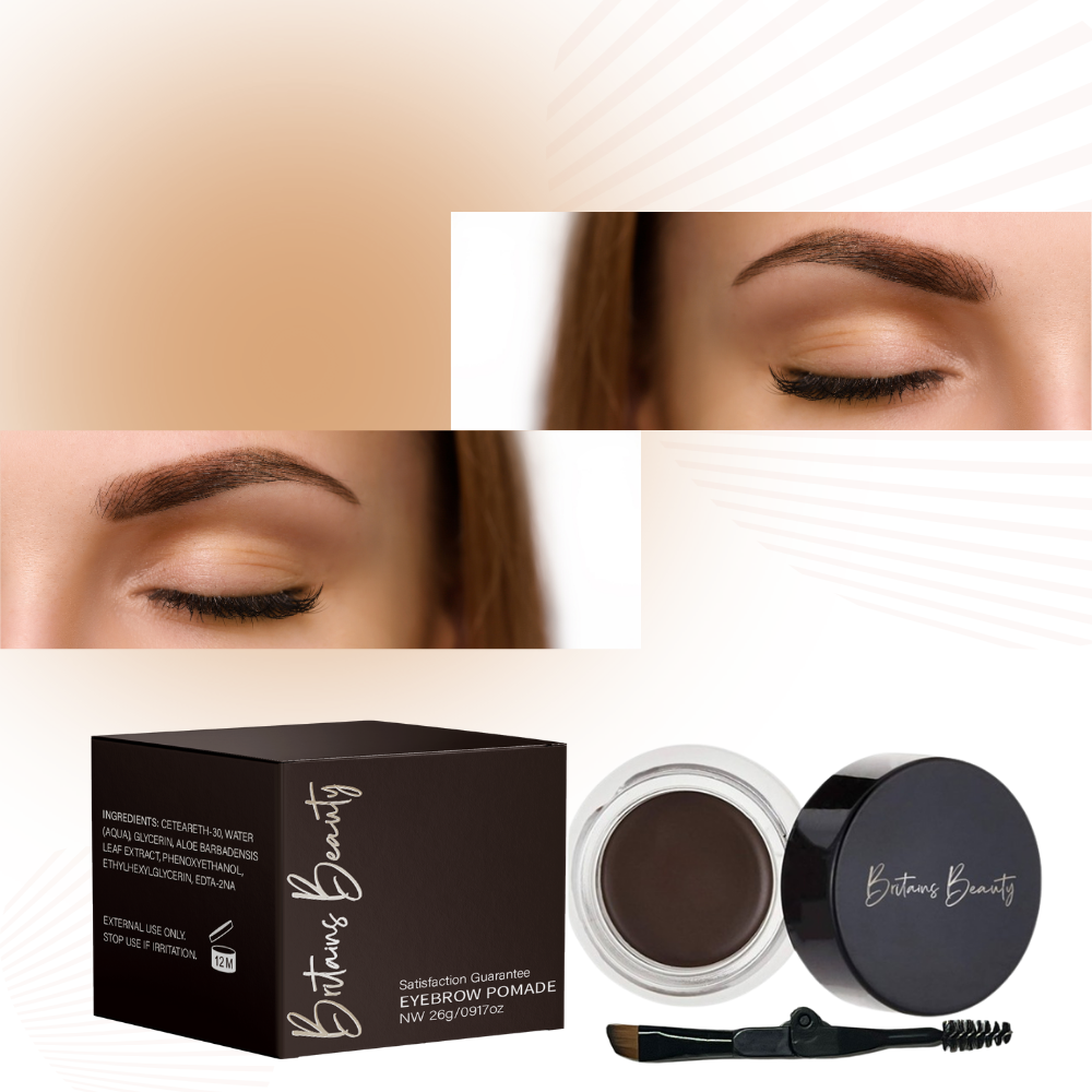 Britain's Beauty Long-Lasting Ebony Eyebrow Pomade for Perfect Brows - Waterproof, Smudge-Free, Natural Finish - Includes Dual-Ended Brush and Spoolie - 26g / 0.91oz