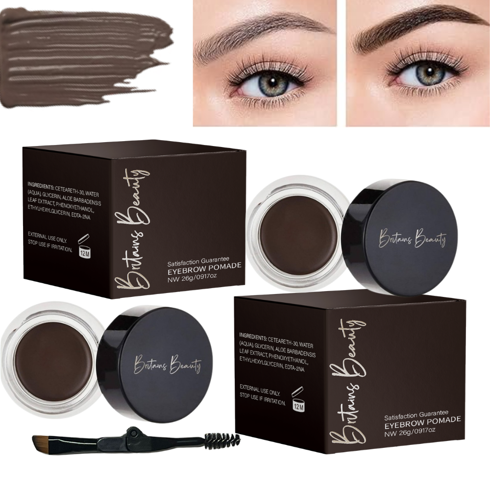Britains Beauty Long-Lasting Ash Brown Eyebrow Pomade for Perfect Brows - Waterproof, Smudge-Free, Natural Finish - Includes Dual-Ended Brush and Spoolie - 26g / 0.91oz