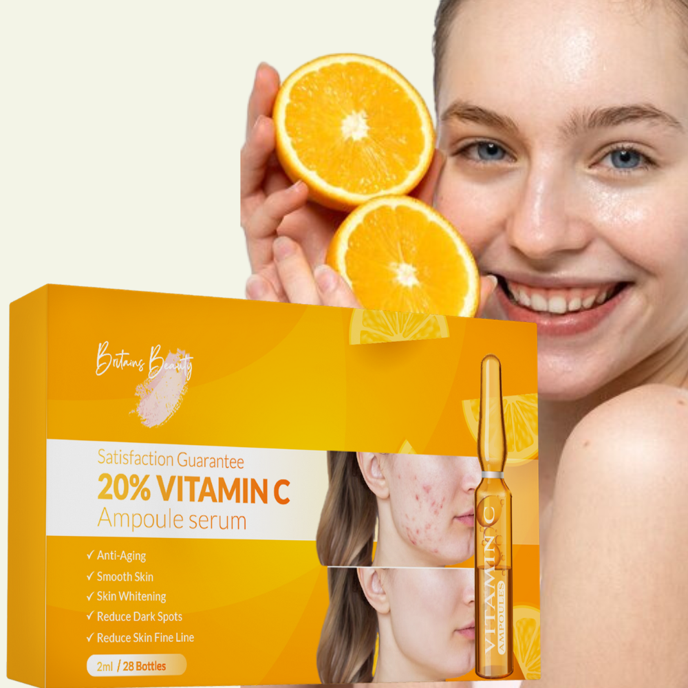 Britains Beauty Vitamin C Ampoule Serum - 20% Potent Vitamin C for Anti-Aging, Skin Whitening, Dark Spot Reduction, Smooth Skin, Fine Line Reduction - 28 Bottles x 2ml