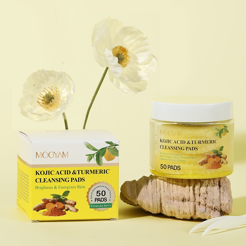 Kojic Acid & Turmeric Cleansing Pads - 50 Pads for Brightening, Natural Glow, and Improving Texture