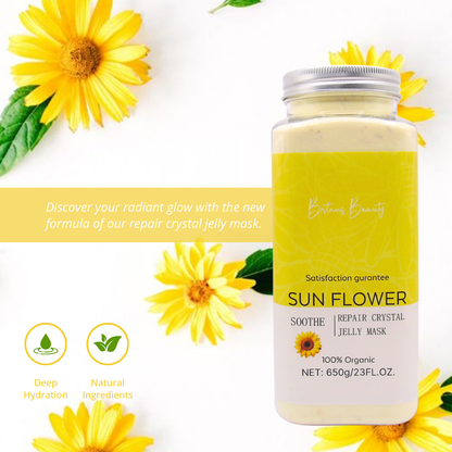 Sunflower Soothe & Repair Crystal Jelly Mask by Britain's Beauty - Hydrating Organic Facial Treatment, Enhances Skin Radiance and Texture, 650g/23FL.OZ