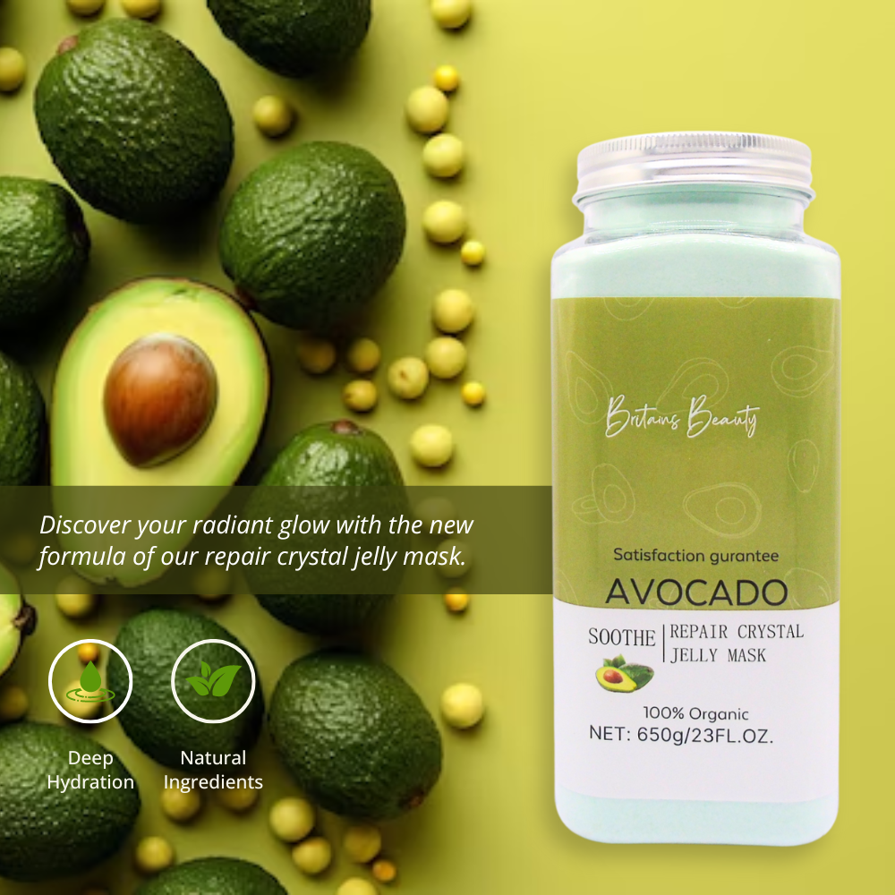 Britain's Beauty Avocado Soothe & Repair Crystal Jelly Mask - 650g | Deep Hydration, Natural Ingredients, Glowing Skin, Gentle Exfoliation, 100% Organic