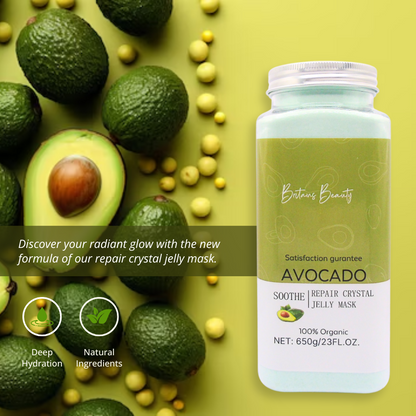 Britain's Beauty Avocado Soothe & Repair Crystal Jelly Mask - 650g | Deep Hydration, Natural Ingredients, Glowing Skin, Gentle Exfoliation, 100% Organic