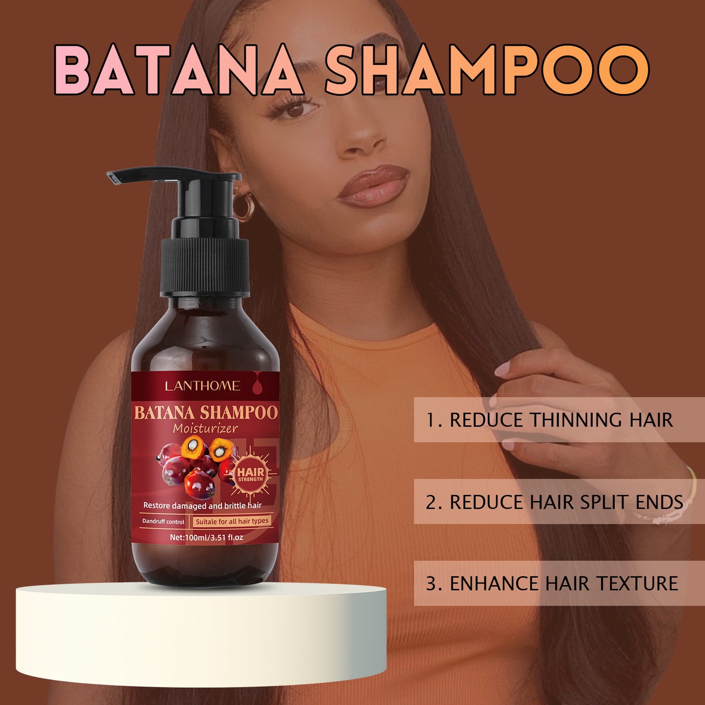 Batana Shampoo Moisturizer for Hair Growth, Split Ends Prevention, and Enhanced Texture, 100ml – All Hair Types, Contains Natural Ojon Oil