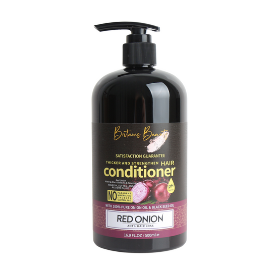 Britains Beauty Red Onion Anti-Hair Loss Conditioner - Thicker, Stronger Hair - 100% Pure Onion Oil & Black Seed Oil - No Parabens, No Sulphates, pH Balanced - 16.9 fl oz / 500ml