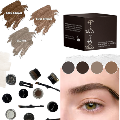 Britains Beauty Long-Lasting Ash Brown Eyebrow Pomade for Perfect Brows - Waterproof, Smudge-Free, Natural Finish - Includes Dual-Ended Brush and Spoolie - 26g / 0.91oz