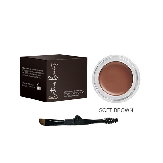 Britains Beauty Long-Lasting Soft Brown Eyebrow Pomade for Perfect Brows - Waterproof, Smudge-Free, Natural Finish - Includes Dual-Ended Brush and Spoolie - 26g / 0.91oz