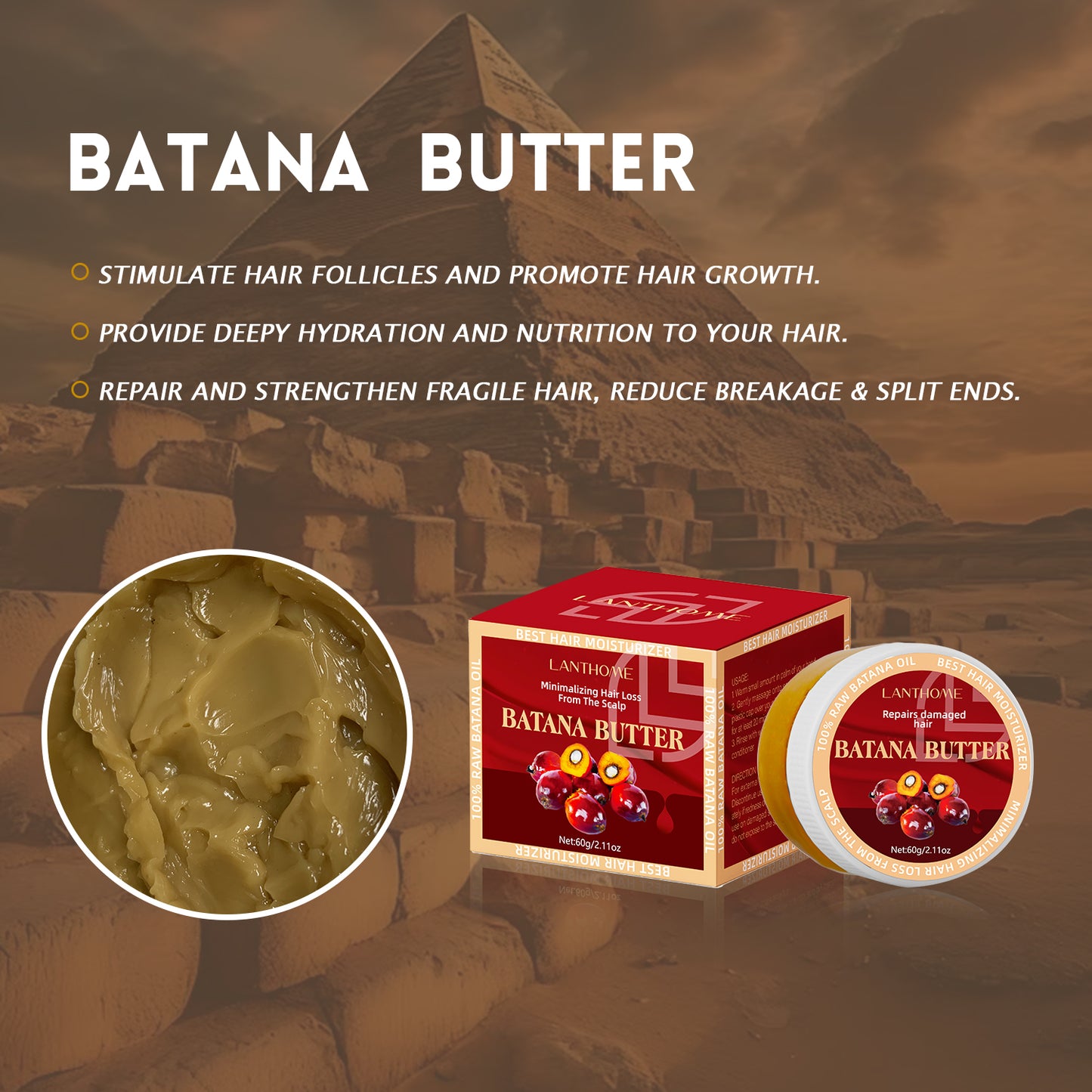 Batana Butter Hair Treatment – Intensive Moisturiser for Repair and Growth, Minimises Hair Loss, Repairs Split Ends – 6.11oz