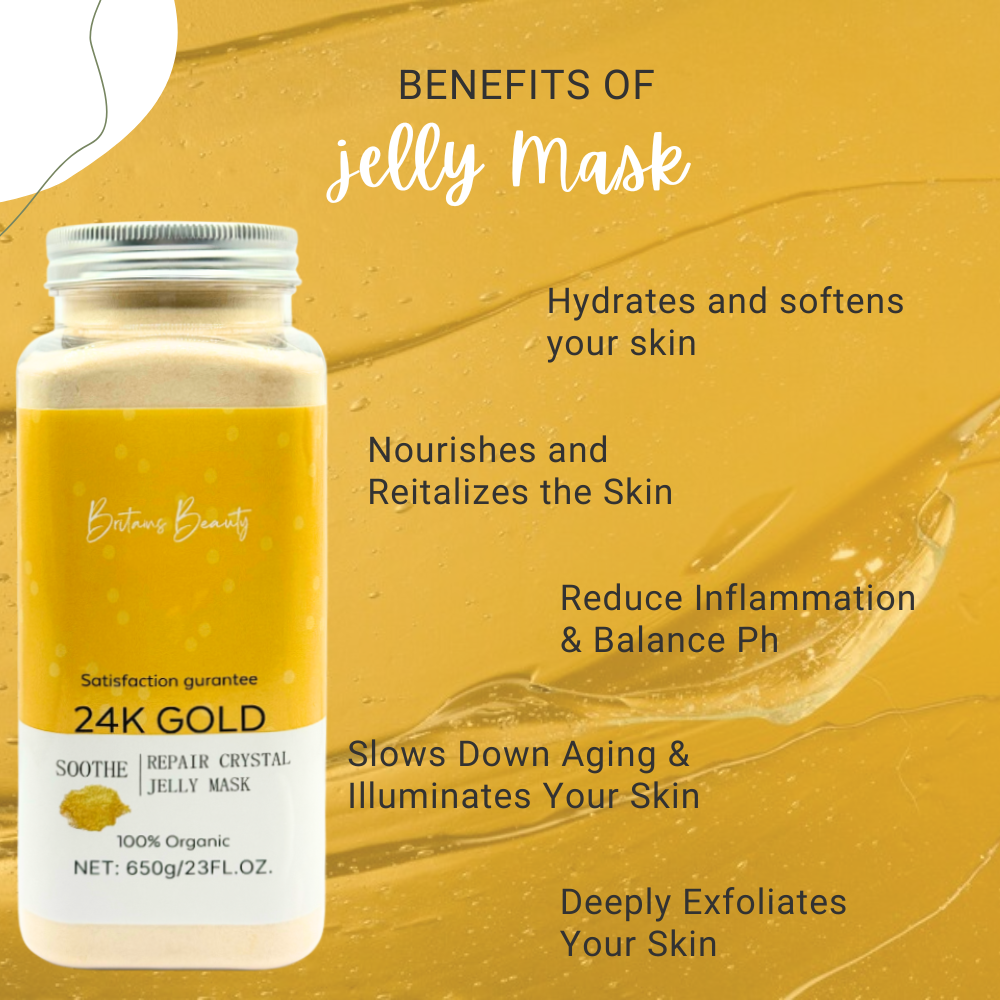 Britains Beauty 24K Gold Repair Crystal Jelly Mask - Organic Soothe & Repair, Hydrating, Anti-Aging, Exfoliating, Revitalizing - 650g