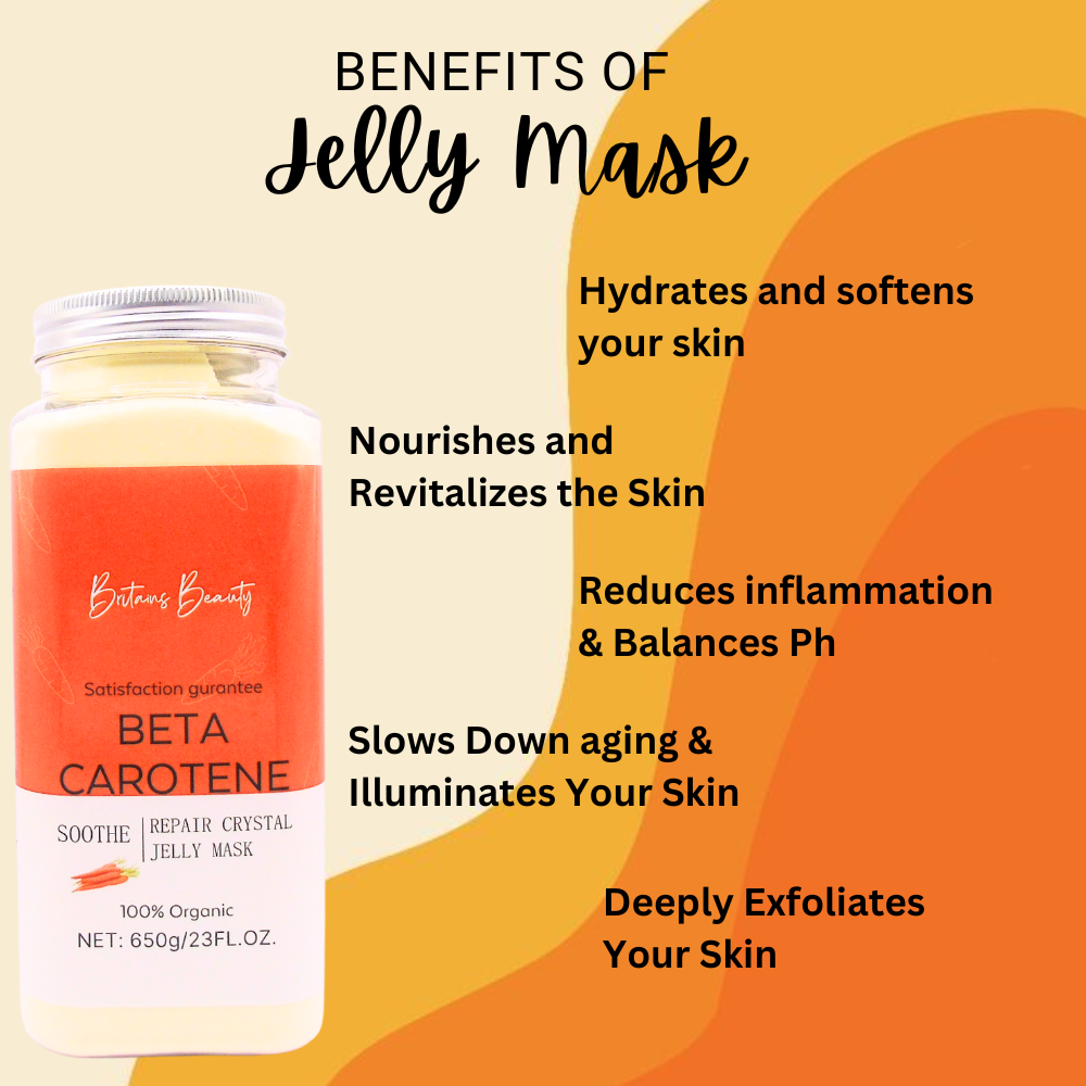 Beta-Carotene Repair & Soothe Jelly Mask by Britain's Beauty - Organic Hydrating Facial Treatment, Enhances Radiance and Skin Tone, 650g