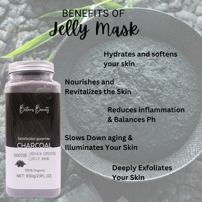 Britain's Beauty Charcoal Soothe & Repair Crystal Jelly Mask - Deep Hydration with 100% Organic Ingredients, 650g/23fl.oz.