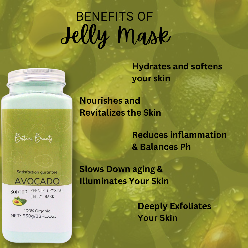 Britain's Beauty Avocado Soothe & Repair Crystal Jelly Mask - 650g | Deep Hydration, Natural Ingredients, Glowing Skin, Gentle Exfoliation, 100% Organic