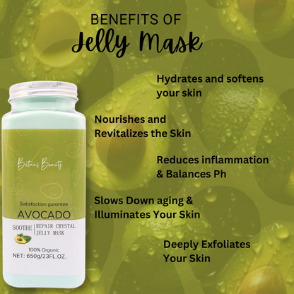 Britain's Beauty Avocado Soothe & Repair Crystal Jelly Mask - 650g | Deep Hydration, Natural Ingredients, Glowing Skin, Gentle Exfoliation, 100% Organic