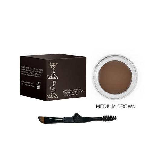 Britains Beauty Long-Lasting Medium Brown Eyebrow Pomade for Perfect Brows - Waterproof, Smudge-Free, Natural Finish - Includes Dual-Ended Brush and Spoolie - 26g / 0.91oz