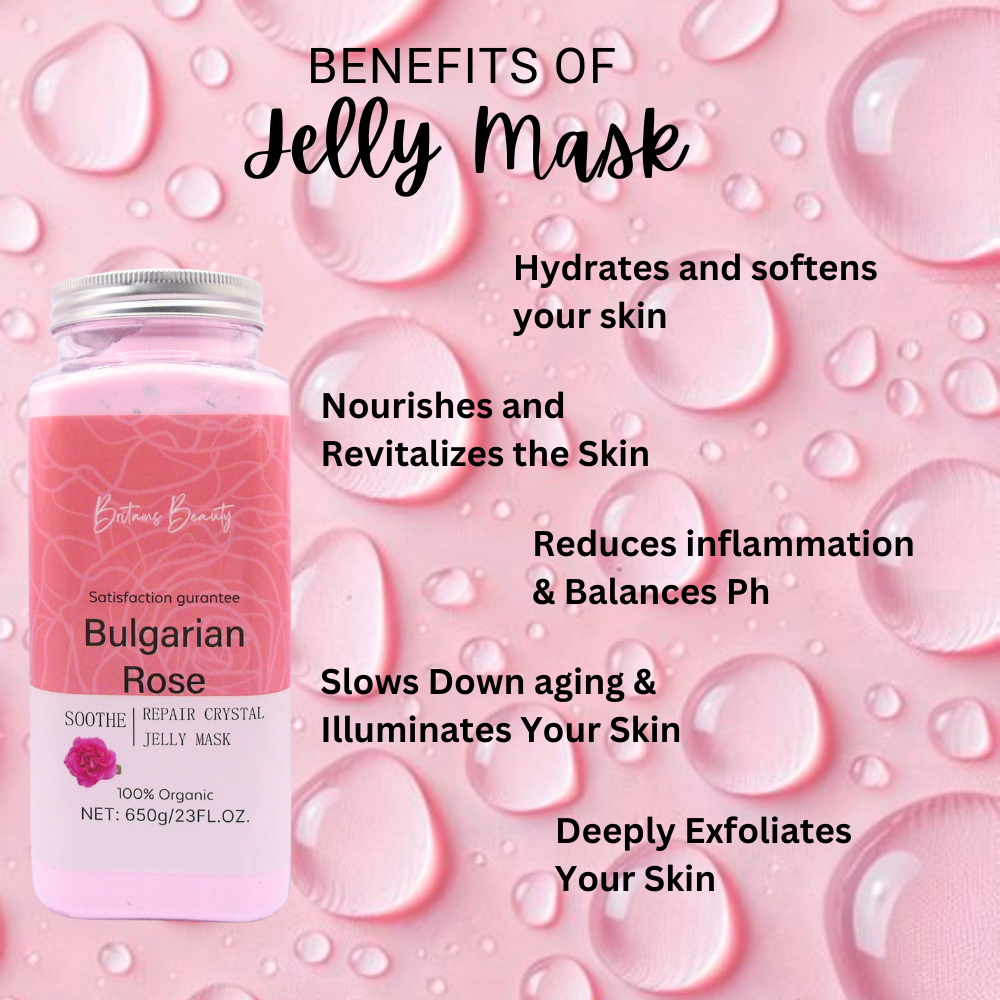 Britain's Beauty Bulgarian Rose Jelly Mask - Organic Soothe and Repair Crystal Mask, Hydrates and Nourishes, 650g/23 fl.oz