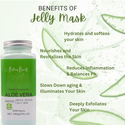 Britains Beauty Aloe Vera Repair Crystal Jelly Mask - 100% Organic, Deep Hydration, Anti-Aging, Soothing & Revitalising Skin Care - 650g/23 FL.OZ