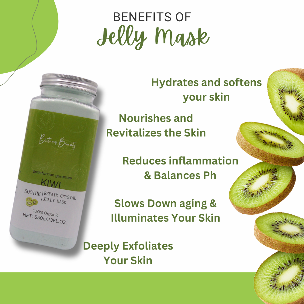 Britain's Beauty Kiwi Jelly Mask - Organic Soothing and Repair Crystal Mask for Radiant Skin, Deep Hydration, and Pore Cleansing, 650g/23 fl.oz