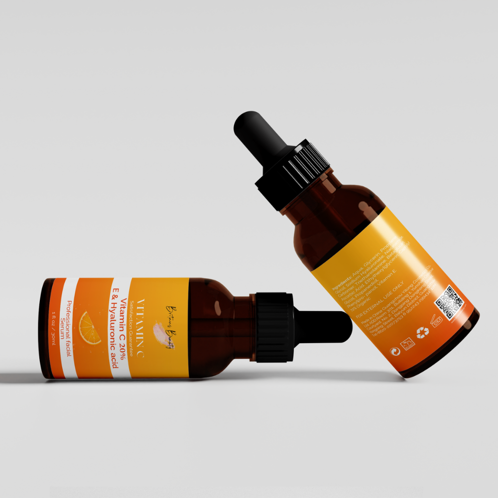 Britain’s Beauty Vitamin C Serum 30ML with 20% Vitamin C, Hyaluronic Acid, and Vitamin E for Anti-Aging, Brightening, and Skin Hydration – Organic Facial Serum for Wrinkle Reduction and Collagen Boosting