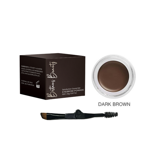 Britains Beauty Long-Lasting Dark Brown Eyebrow Pomade for Perfect Brows - Waterproof, Smudge-Free, Natural Finish - Includes Dual-Ended Brush and Spoolie - 26g / 0.91oz
