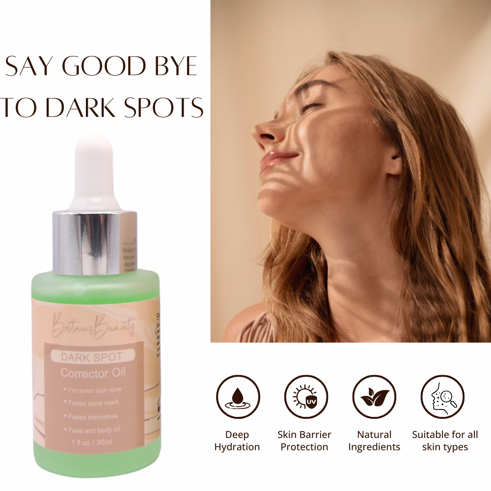 Britain's Beauty Dark Spot Corrector Oil – Fade Acne Marks & Blemishes, Even Skin Tone, Natural Hydration for Face & Body – 1 oz / 30ml