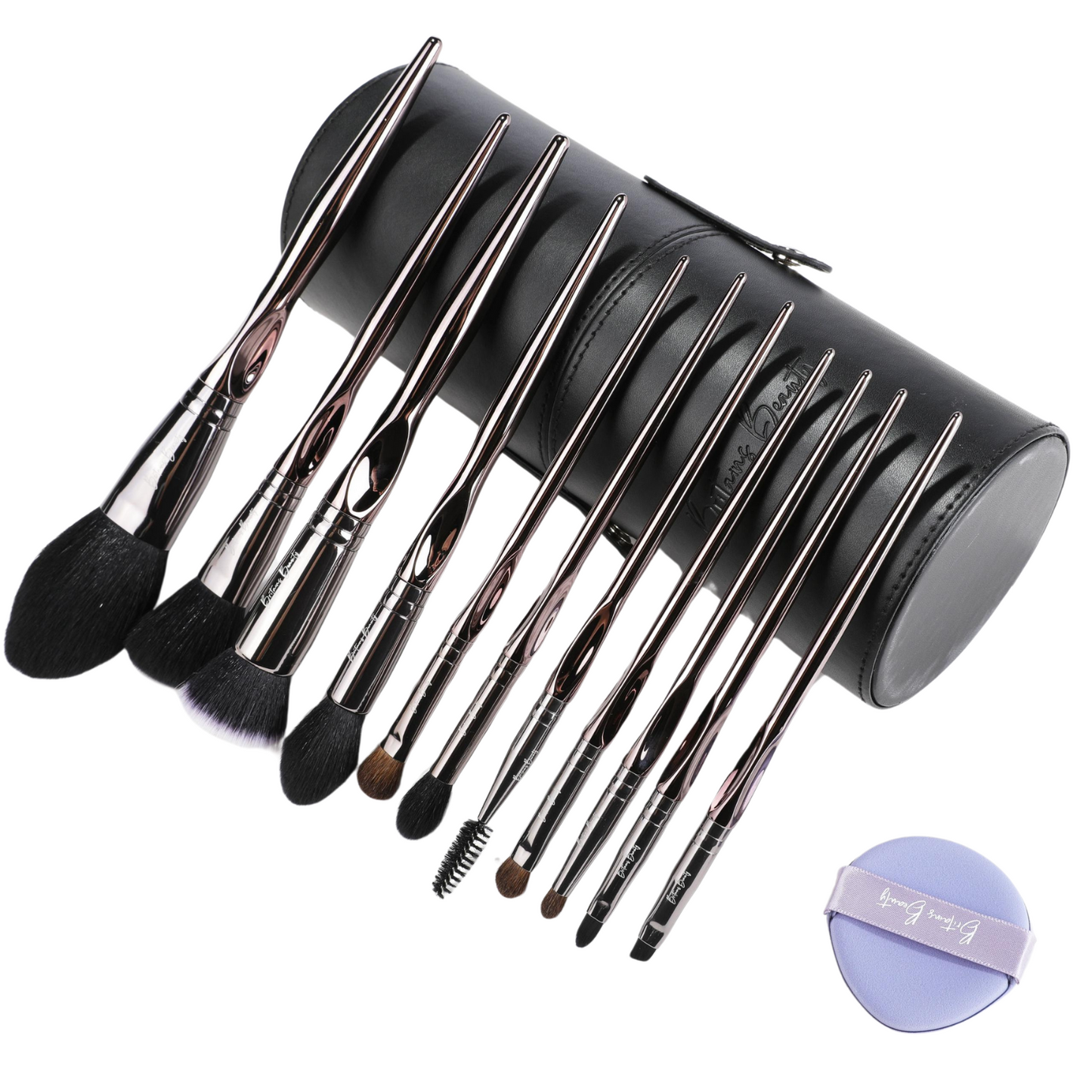 Britains Beauty Silver Makeup Brush Set – Complete 11-Piece Premium Synthetic Bristle Kit with Sleek Storage Case for Foundation, Blending, Blush, Eye Makeup – Vegan, Cruelty-Free Beauty Tools