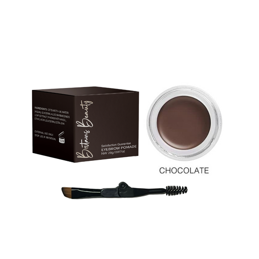 Britains Beauty Long-Lasting Chocolate Eyebrow Pomade for Perfect Brows - Waterproof, Smudge-Free, Natural Finish - Includes Dual-Ended Brush and Spoolie - 26g / 0.91oz