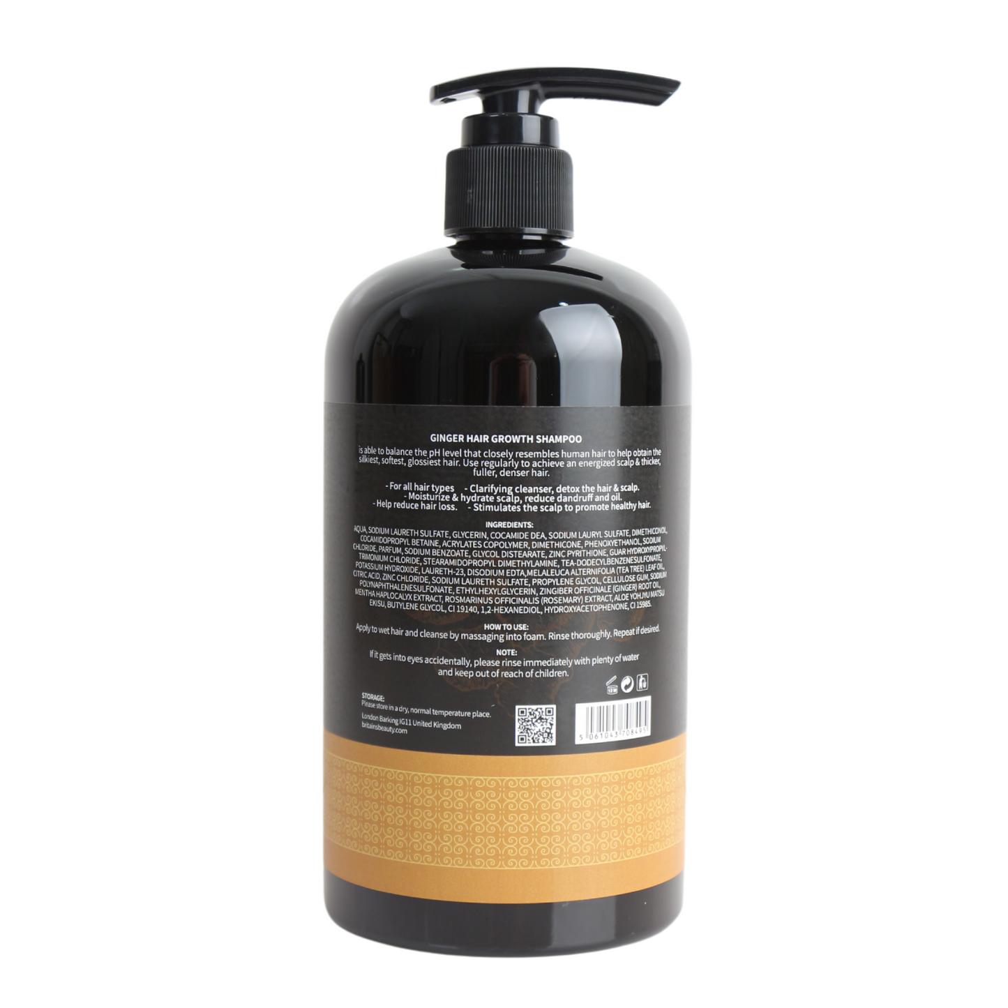 Britains Beauty Ginger & Tea Tree Hair Shampoo - Oil Control, Strengthening & Hair Growth with Natural Ingredients, Paraben-Free, Sulfate-Free, For All Hair Types, 500ml