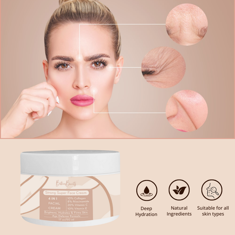 Britains Beauty 4 IN 1 Facial Cream - Collagen, Niacinamide, Vitamin C, & Vitamin E - Hydration, Skin Brightening & Firming Cream - 50 ml