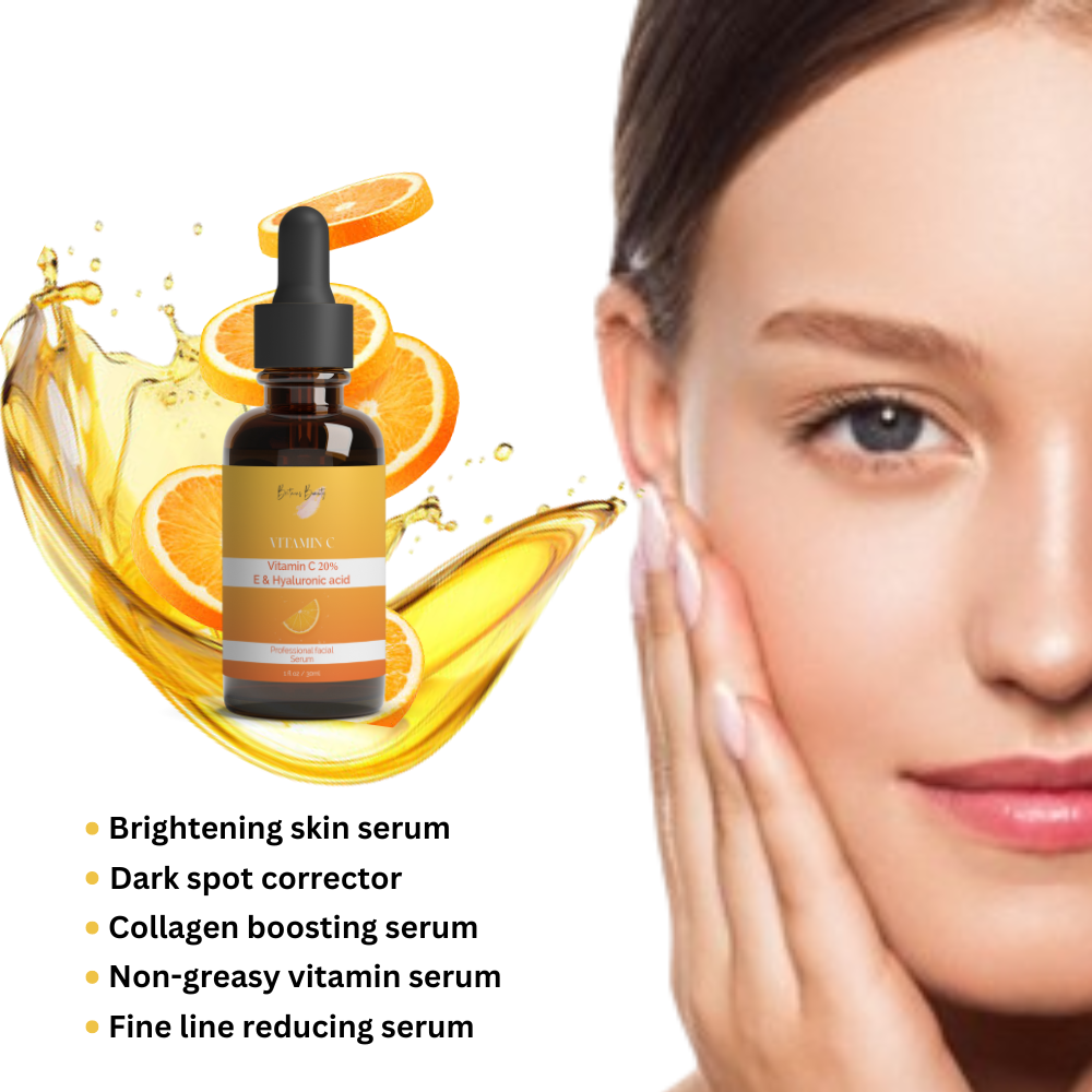 Britain’s Beauty Vitamin C Serum 30ML with 20% Vitamin C, Hyaluronic Acid, and Vitamin E for Anti-Aging, Brightening, and Skin Hydration – Organic Facial Serum for Wrinkle Reduction and Collagen Boosting