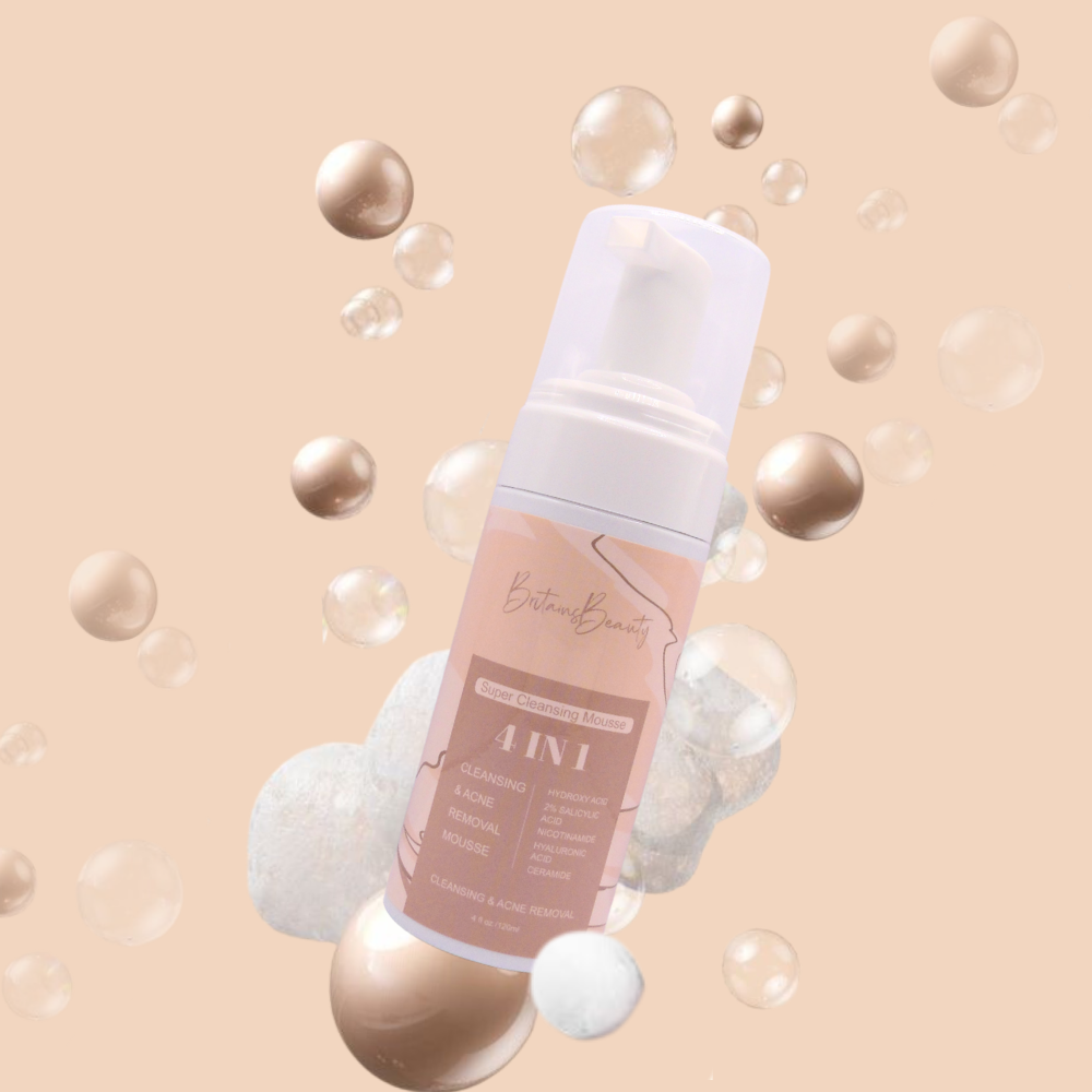 Britain's Beauty 4-in-1 Super Cleansing Mousse for Acne & Oil Control, Hydrating Formula with Natural Ingredients, 120ml