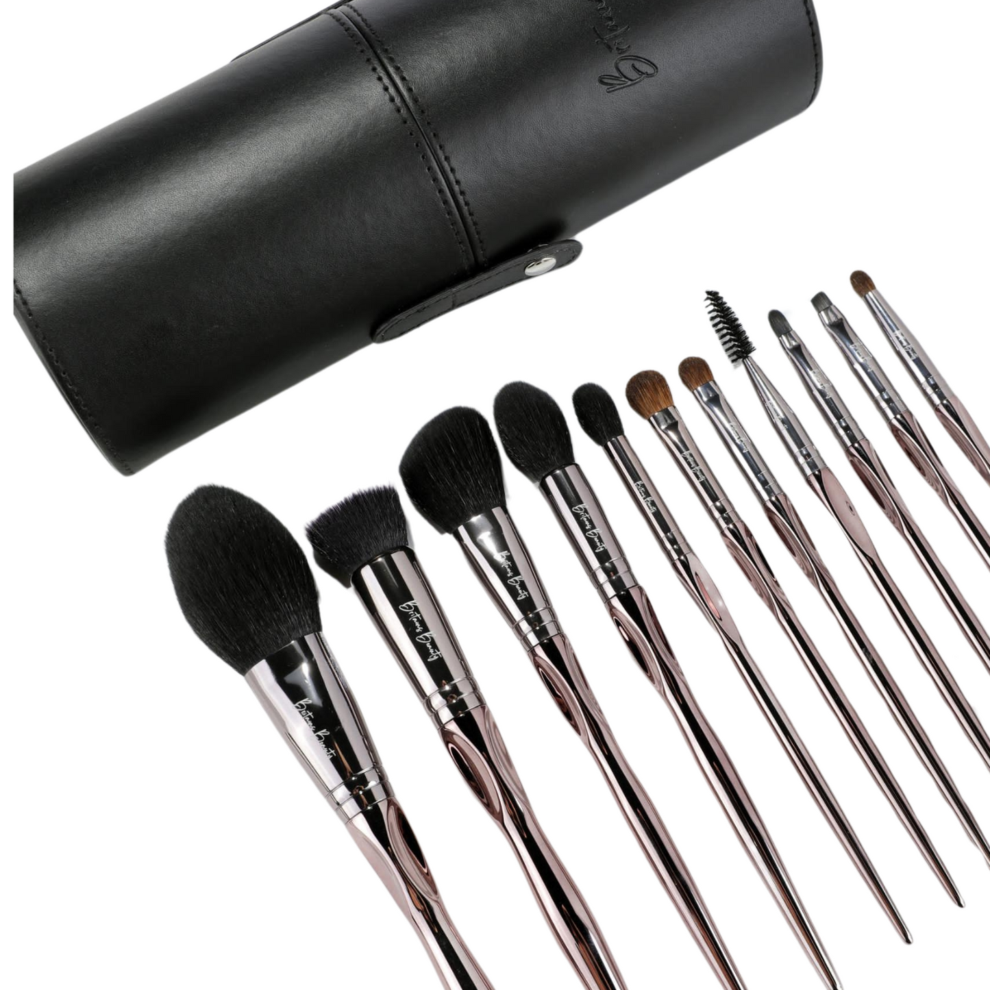 Britains Beauty Silver Makeup Brush Set – Complete 11-Piece Premium Synthetic Bristle Kit with Sleek Storage Case for Foundation, Blending, Blush, Eye Makeup – Vegan, Cruelty-Free Beauty Tools