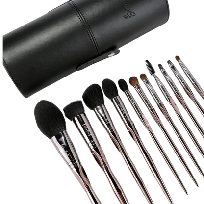 Britains Beauty Silver Makeup Brush Set – Complete 11-Piece Premium Synthetic Bristle Kit with Sleek Storage Case for Foundation, Blending, Blush, Eye Makeup – Vegan, Cruelty-Free Beauty Tools