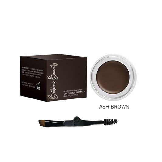 Britains Beauty Long-Lasting Ash Brown Eyebrow Pomade for Perfect Brows - Waterproof, Smudge-Free, Natural Finish - Includes Dual-Ended Brush and Spoolie - 26g / 0.91oz