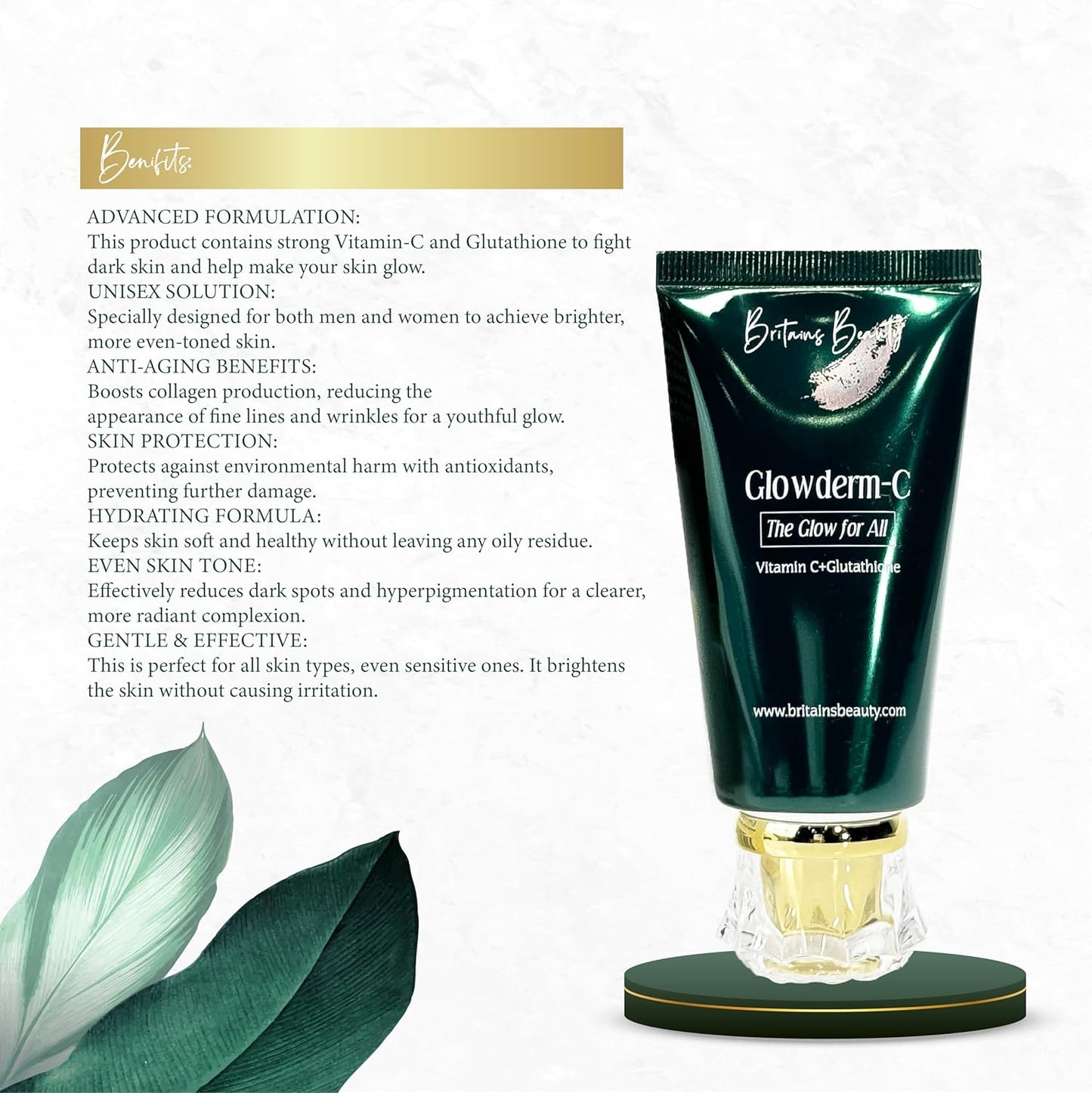 Britains Beauty Glowdern-C Advanced Vitamin-C Anti Aging & Glutathione Cream for Radiant Skin - Unisex Formula, Reduces Dark Spots & Enhances Glow, 50gm