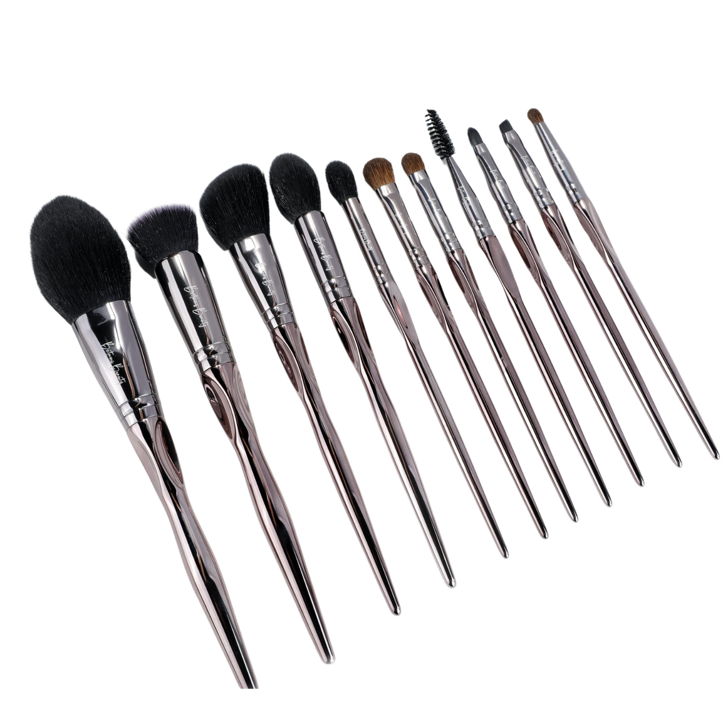 Britains Beauty Silver Makeup Brush Set – Complete 11-Piece Premium Synthetic Bristle Kit with Sleek Storage Case for Foundation, Blending, Blush, Eye Makeup – Vegan, Cruelty-Free Beauty Tools