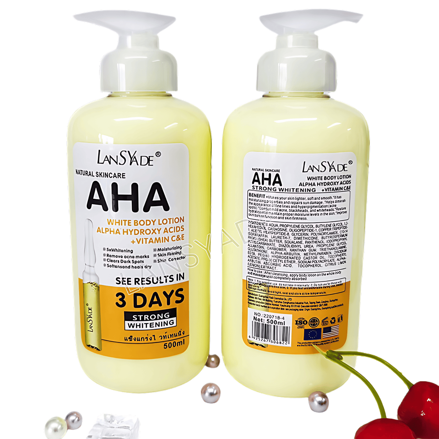 Britain's Beauty AHA Yellow Body Lotion - Alpha Hydroxy Acids + Vitamin C & E, 500ml - Skin Whitening, Moisturizing, Acne Mark Removal, and Skin Firming
