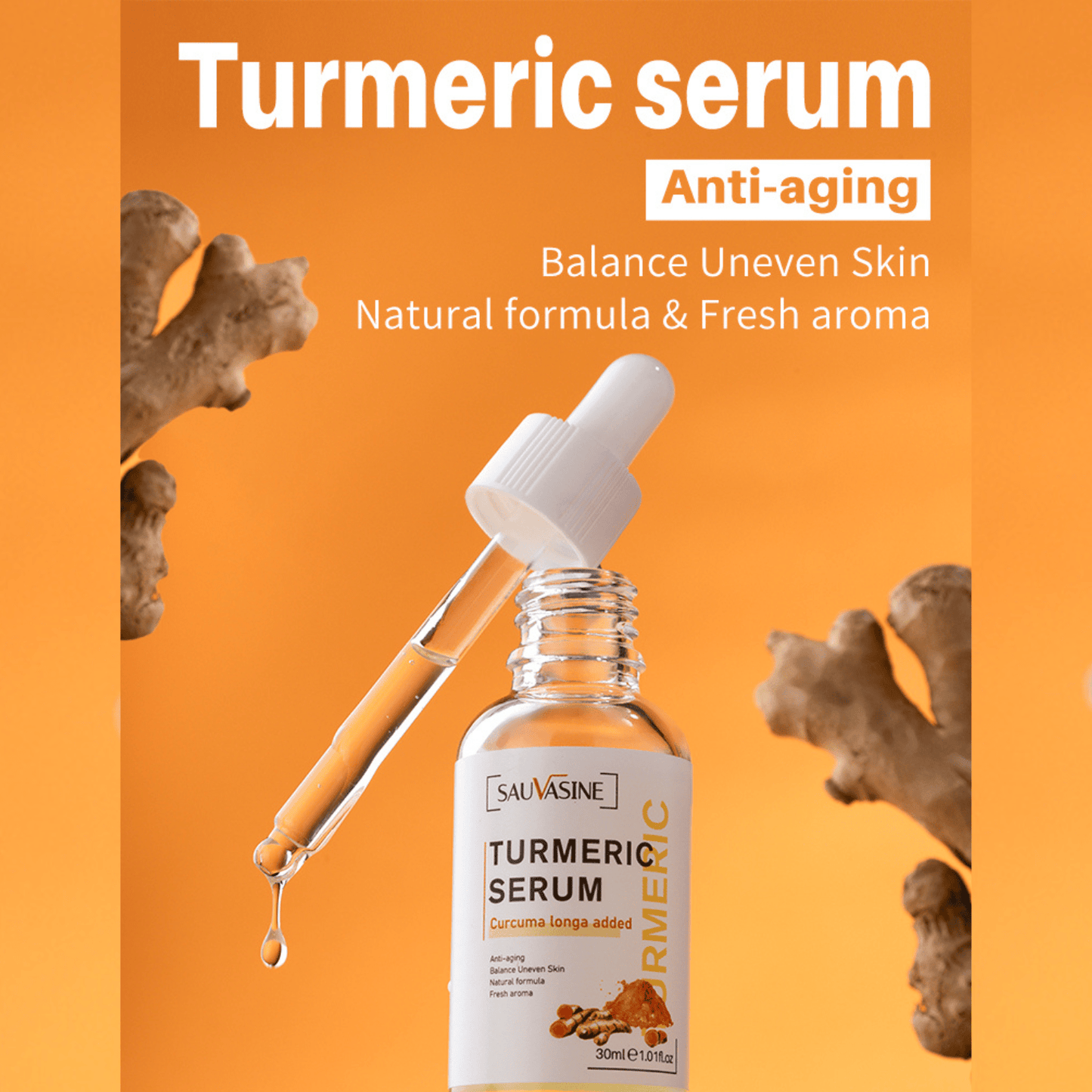 Britains Beauty Turmeric Serum for Anti-Aging and Skin Repair - Natural Formula with Curcuma Longa, Moisturizes, Reduces Fine Lines, Balances Uneven Skin Tone, Fresh Aroma - 30ml