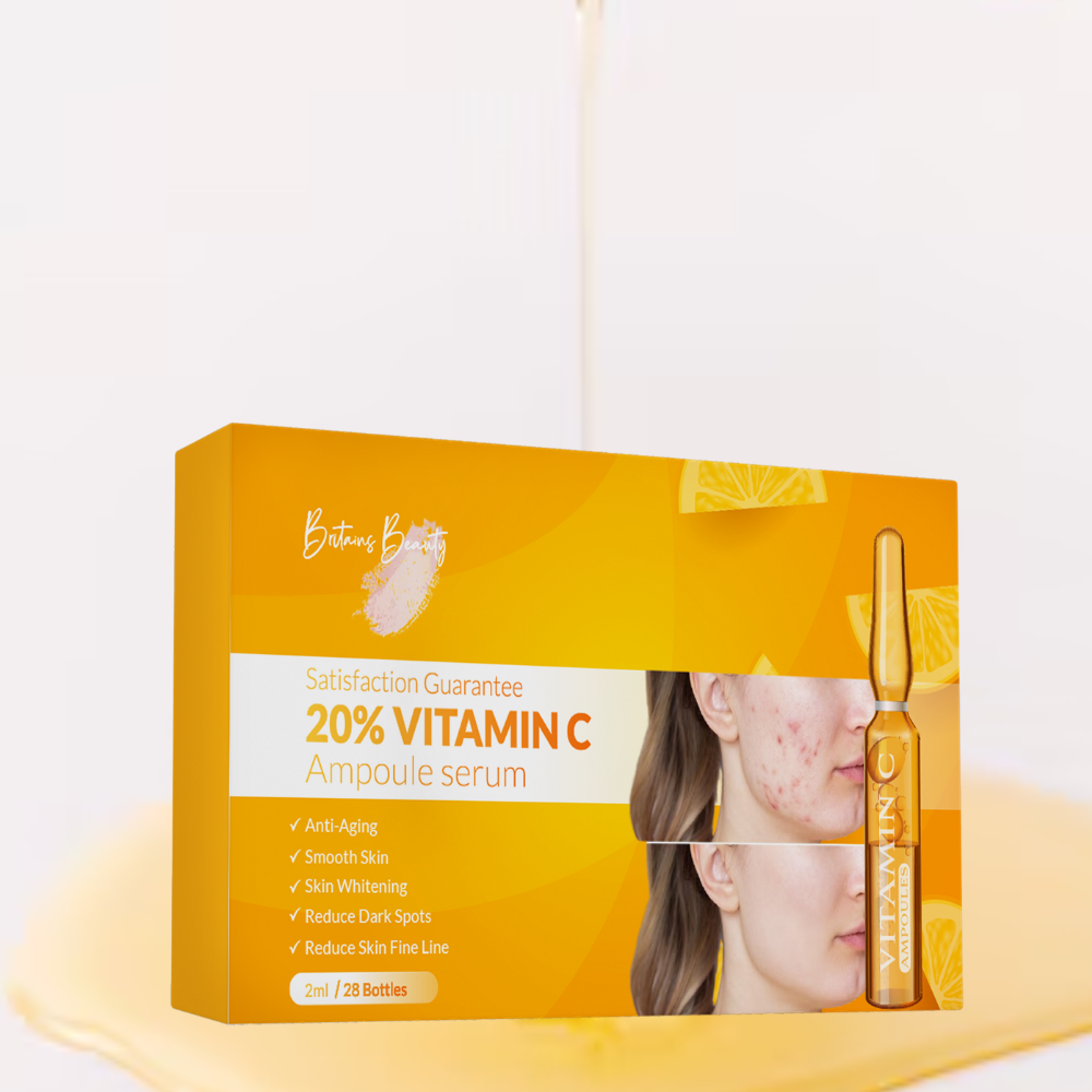 Britains Beauty Vitamin C Ampoule Serum - 20% Potent Vitamin C for Anti-Aging, Skin Whitening, Dark Spot Reduction, Smooth Skin, Fine Line Reduction - 28 Bottles x 2ml