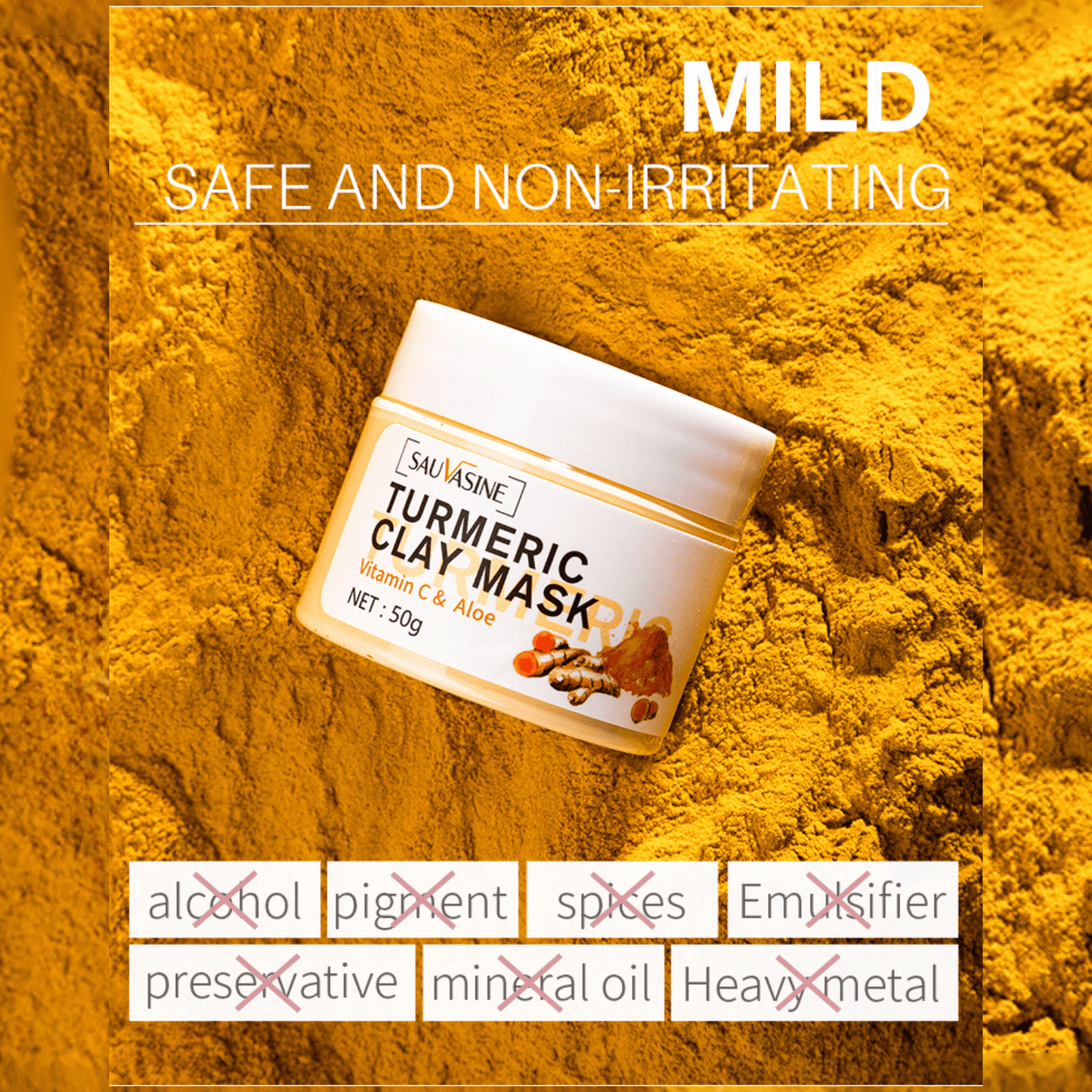 Britains Beauty Turmeric Clay Mask with Vitamin C & Aloe - Anti-Sensitive, Whitening, Acne Removal, Moisturising Facial Mask - 50g - Natural Skin Care for Lifting, Repairing, and Brightening
