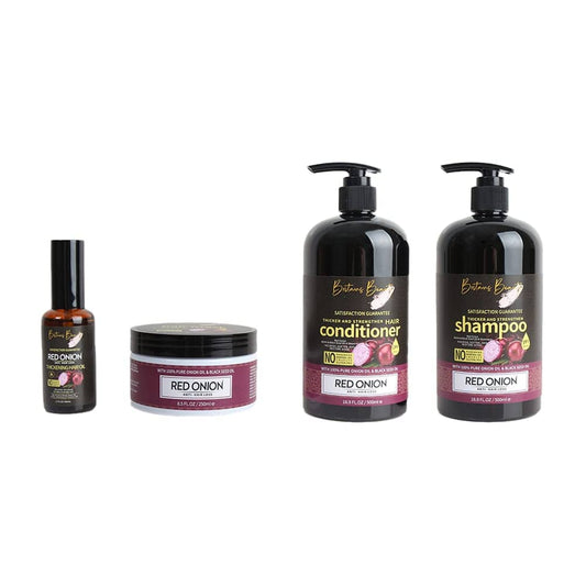 Britains Beauty Red Onion Hair Growth Set by Britain's Beauty: Complete 4-Piece Kit for Thicker & Stronger Hair, Includes Shampoo, Conditioner, Mask, and Growth Oil - 1300ml Total Volume