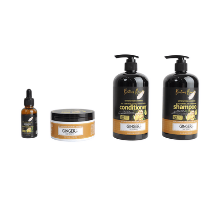 Britains Beauty Ginger & Tea Tree Oil Hair Growth Set: Strengthening Shampoo, Nourishing Conditioner, Fortifying Hair Mask, and Hair Growth Oil - Complete 4-Step Scalp & Hair Care System (500ml Bottles, 250ml Jar)