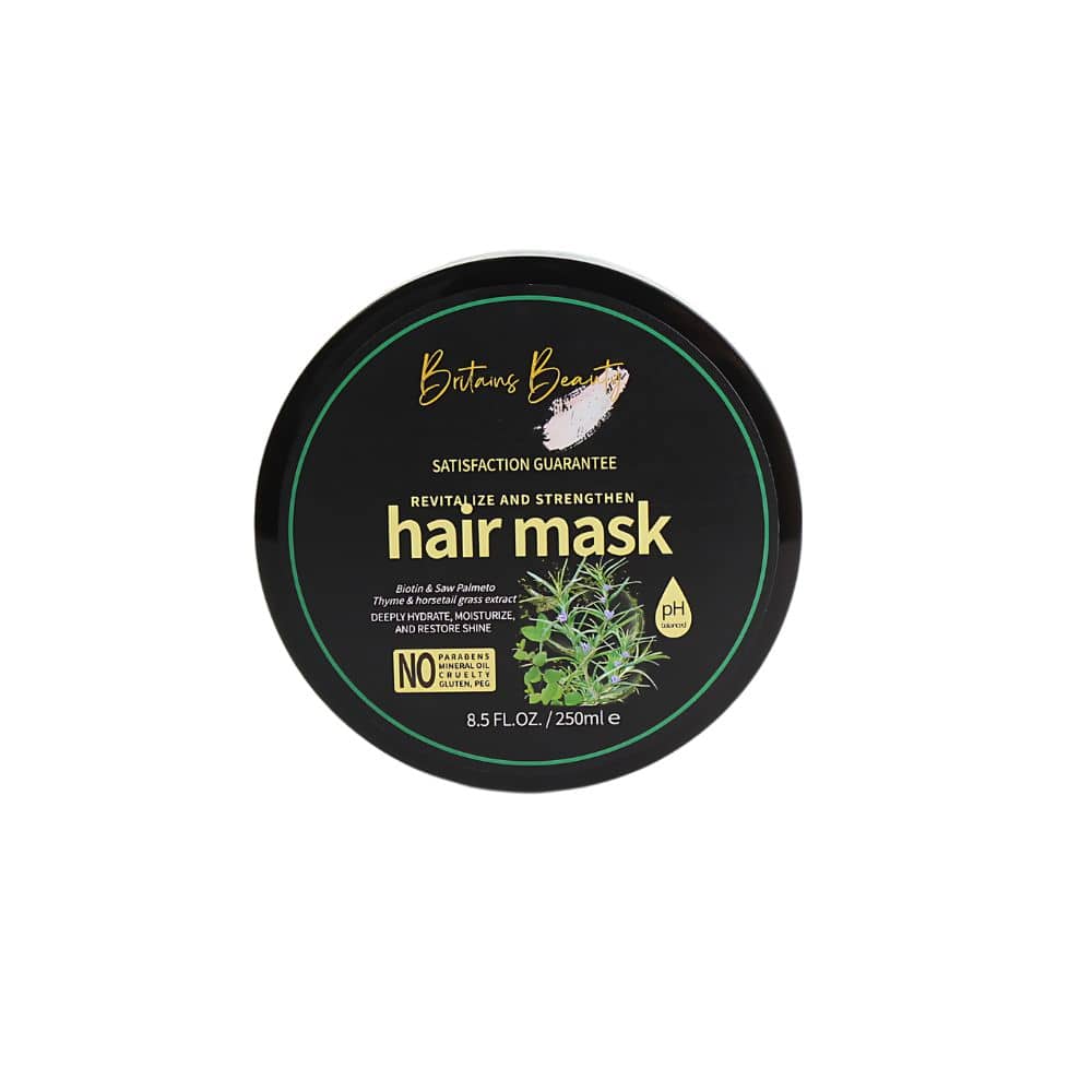 Britains Beauty Rosemary & Mint Hair Mask – Prevent Hair Loss, Revitalize and Strengthen – 100% Pure Rosemary & Peppermint Oils, Biotin, Paraben-Free, Deep Hydration – 8.5 FL.OZ / 250ml