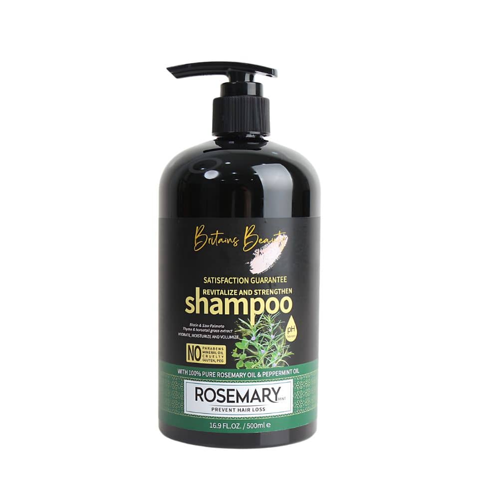 Britains Beauty Rosemary & Mint Hair Shampoo - Revitalise and Strengthen, Prevent Hair Loss, 100% Pure Rosemary & Peppermint Oil, Biotin-Infused, No Parabens, 500ml