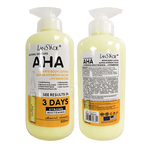 Britain's Beauty AHA Yellow Body Lotion - Alpha Hydroxy Acids + Vitamin C & E, 500ml - Skin Whitening, Moisturizing, Acne Mark Removal, and Skin Firming