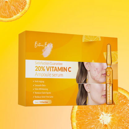 Britains Beauty Vitamin C Ampoule Serum - 20% Potent Vitamin C for Anti-Aging, Skin Whitening, Dark Spot Reduction, Smooth Skin, Fine Line Reduction - 28 Bottles x 2ml