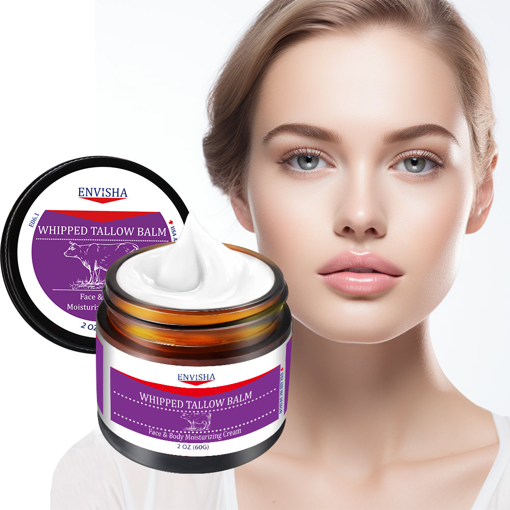 Whipped Tallow Balm - 100% Grass-Fed, Organic Moisturizing Cream for Face and Body, Enriched with Cold-Pressed Sweet Almond Oil, Hydrates and Nourishes Skin, Non-Greasy Formula, 2 oz (60g)
