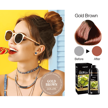 Gold Brown Hair Color Shampoo, Quick & Convenient Ammonia-Free Hair Colouring with Argan Oil, Ginseng Extract, Olive Extract & Polygonum, 420ml