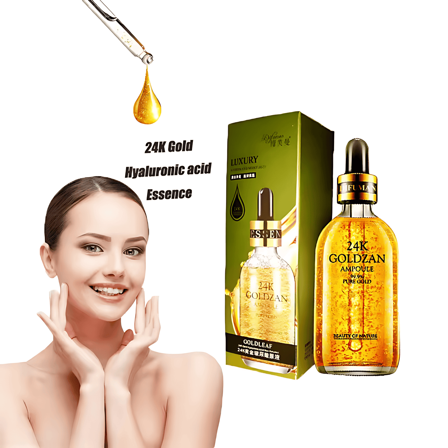 Luxurious 24K Goldzan Ampoule - 99.9% Pure Gold Serum for Deep Moisturizing, Brightening, and Skin Rejuvenation - Anti-Aging Essence with Niacinamide, Gold Foil, and Snail Secretion Filtrate