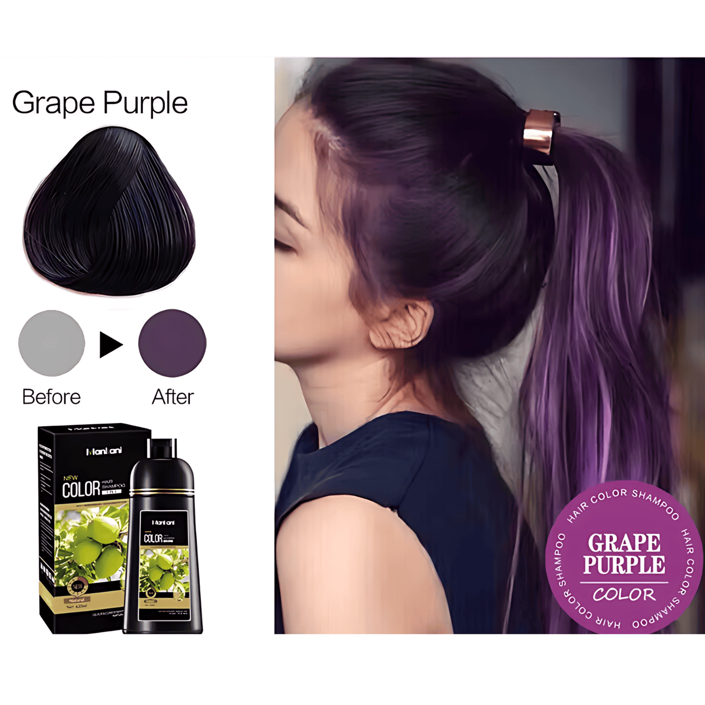 Grape Purple Hair Color Shampoo, Quick & Convenient Ammonia-Free Hair Colouring with Argan Oil, Ginseng Extract, Olive Extract & Polygonum, 420ml