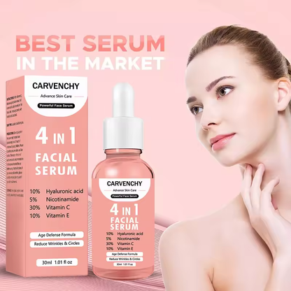 Britains Beauty 4 in 1 Facial Serum - Advanced Skin Care with Hyaluronic Acid, Nicotinamide, Vitamin C, Vitamin E - Anti-Aging, Hydrating, Brightening, and Wrinkle-Reducing Formula for All Skin Types - 30ml